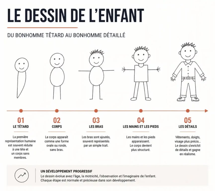 Évolution du dessin de l'enfant : du bonhomme têtard au dessin détaillé