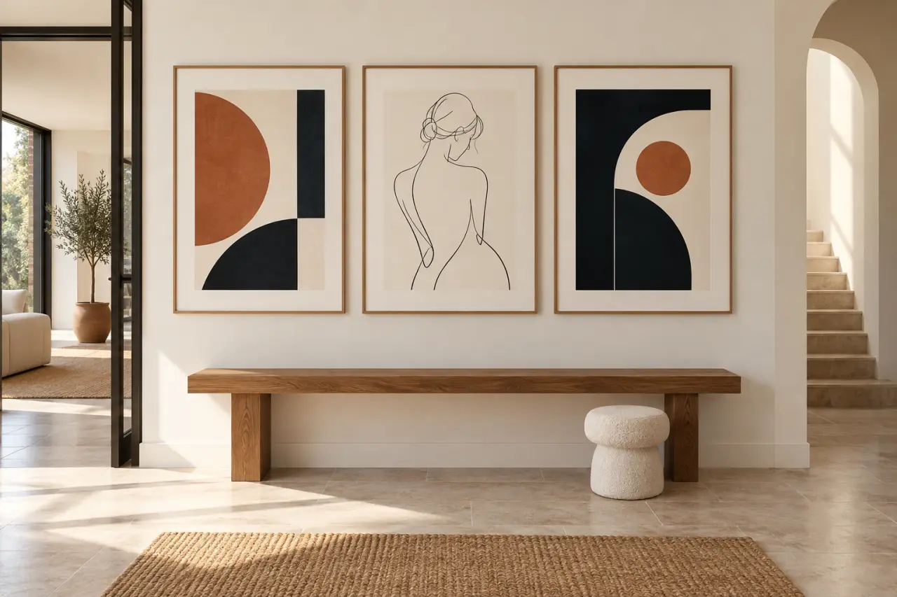 Mur d’art composé d’affiches d’art contemporain aux styles complémentaires
