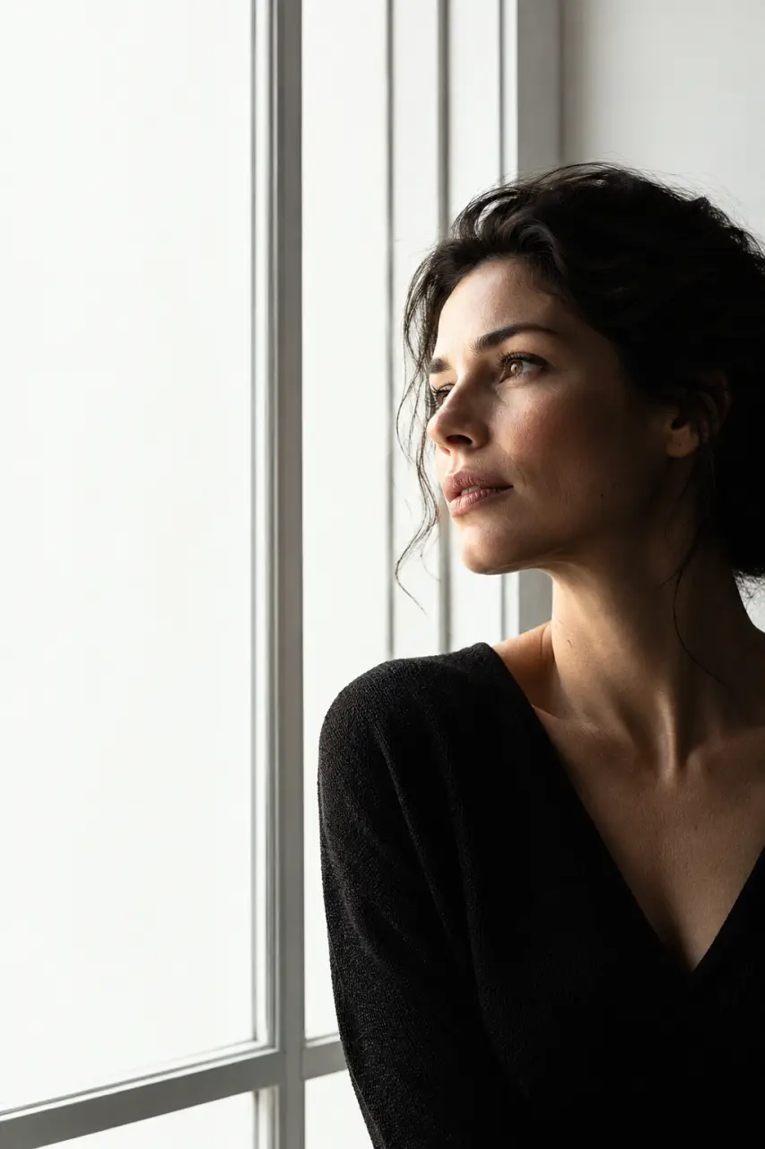 Photographie ombre et lumière avec portrait en clair-obscur près d’une fenêtre