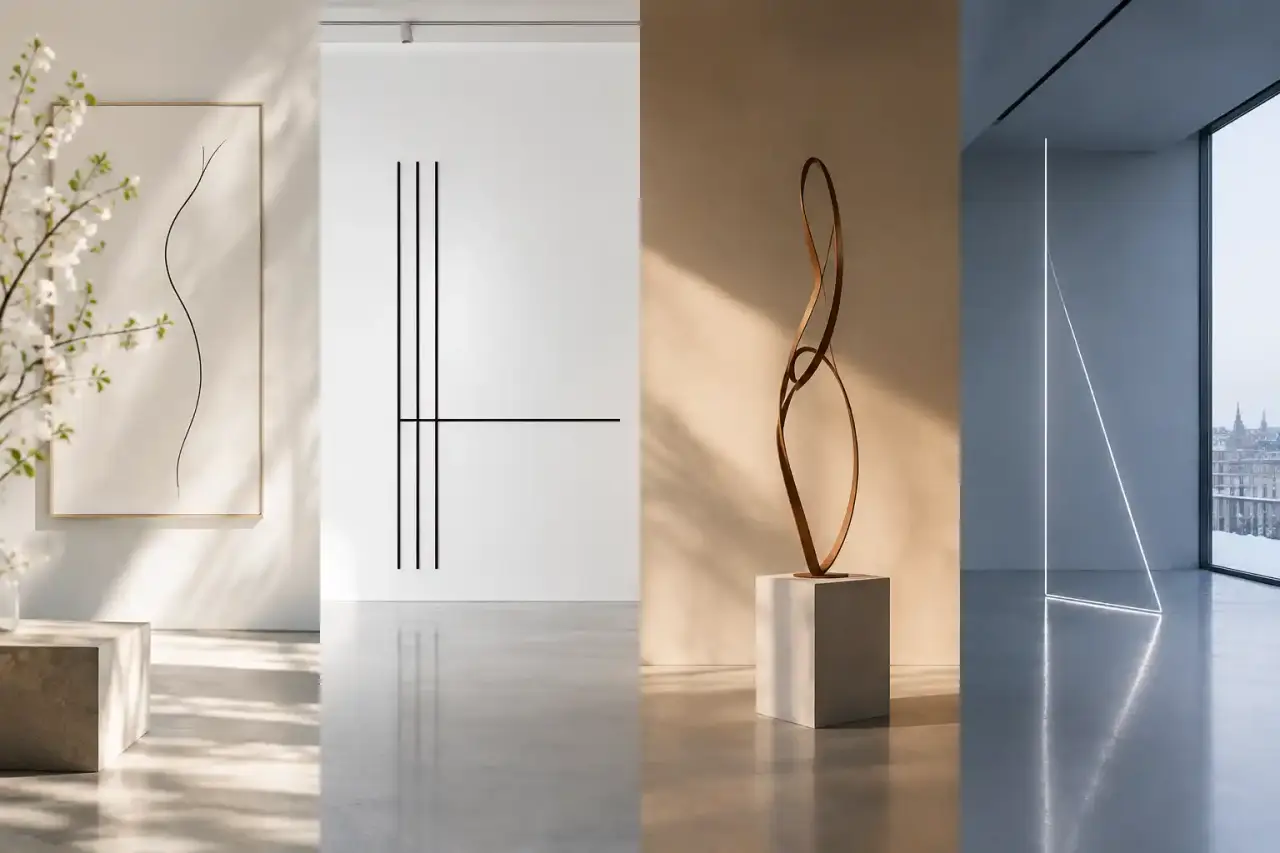 Installation d’art contemporain minimaliste composée de lignes, d’ombres et de lumière