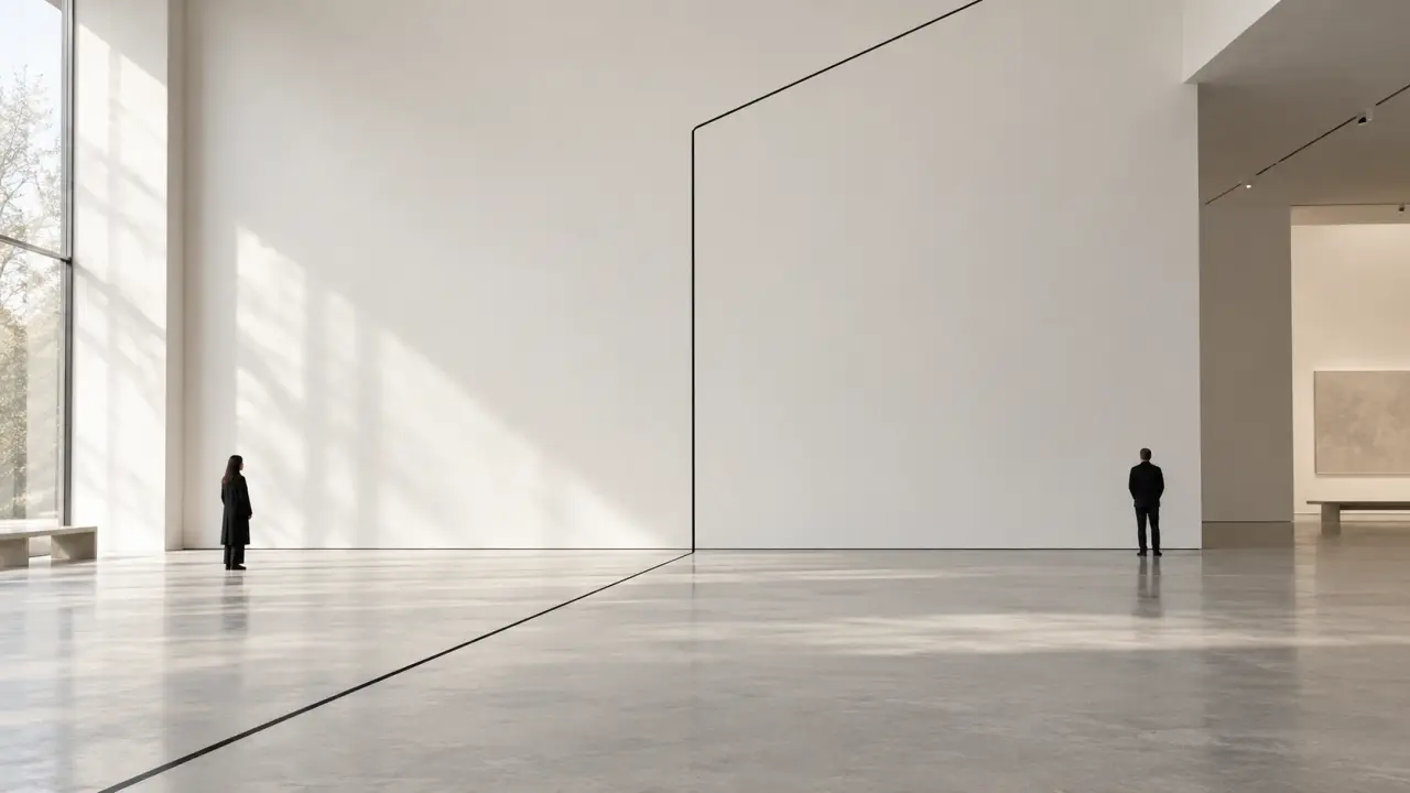 Œuvre d'art minimaliste composée de lignes et de formes épurées dans une galerie lumineuse
