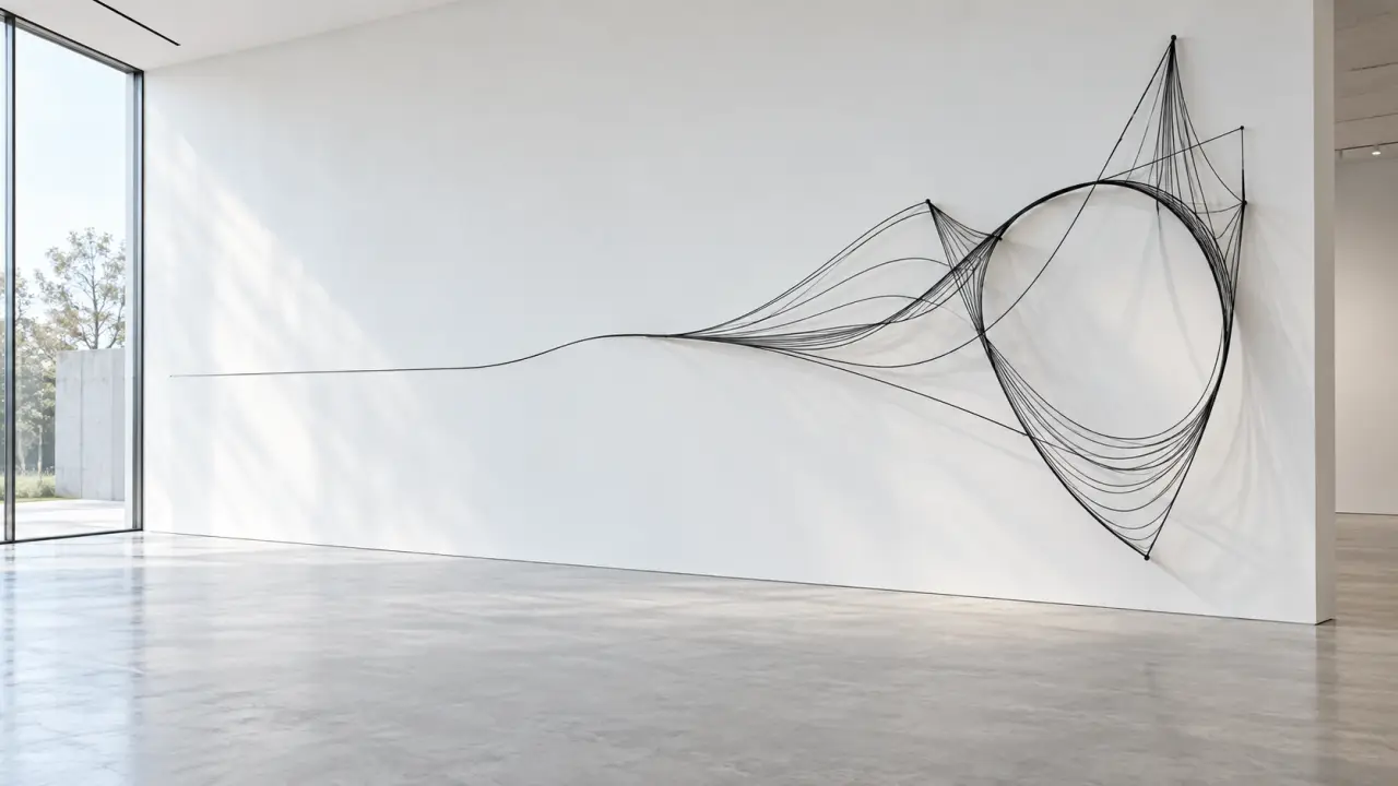 Œuvre contemporaine minimaliste composée d'une ligne et de jeux de lumière