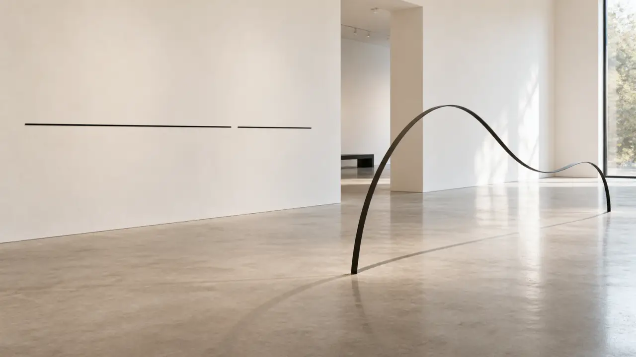 Œuvre contemporaine minimaliste composée de lignes dessinées et sculptées