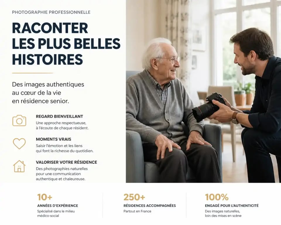 Reportage photo immersif en EHPAD réalisé par un photographe spécialisé dans les personnes âgées