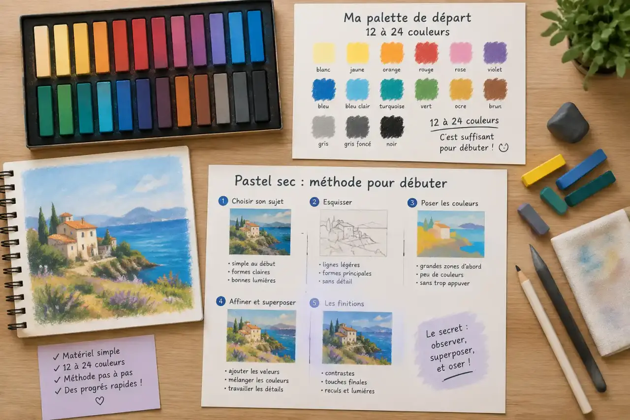Pastel sec dessin : 12 à 24 couleurs pour débuter avec méthode