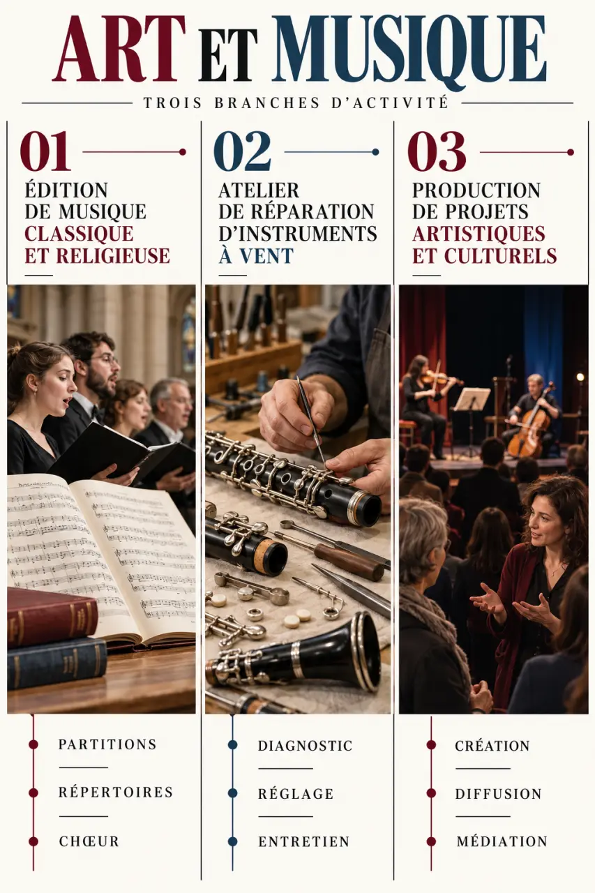 Art et musique : les trois activités à distinguer entre édition musicale, réparation d’instruments et production culturelle
