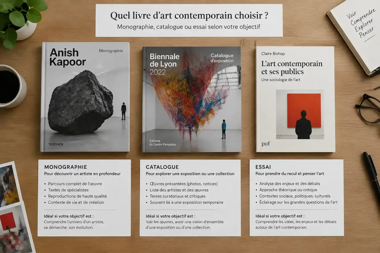 Quel livre d’art contemporain choisir : monographie, catalogue ou essai selon votre objectif