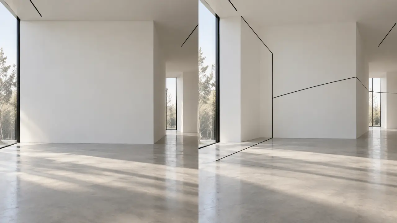 Espace contemporain transformé par des lignes minimalistes et une lumière douce