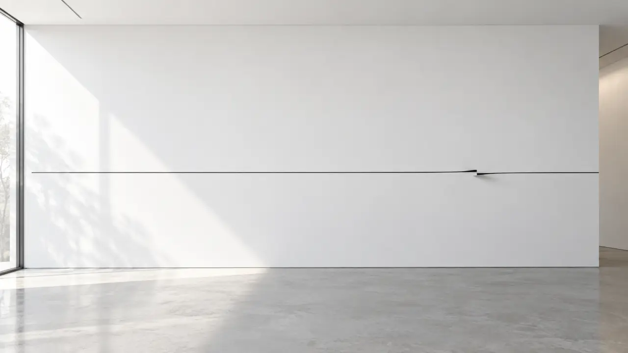 Œuvre d'art contemporain minimaliste composée de lignes épurées dans une galerie lumineuse