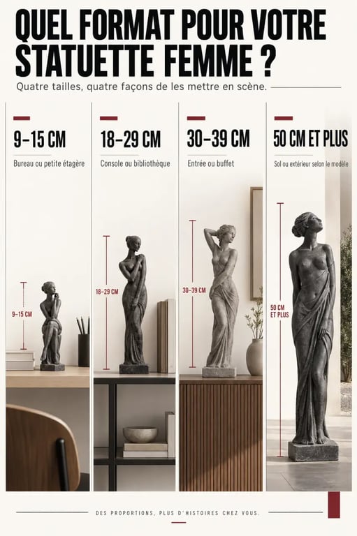 Statuette femme : formats de 9 à plus de 50 cm et emplacements décoratifs conseillés
